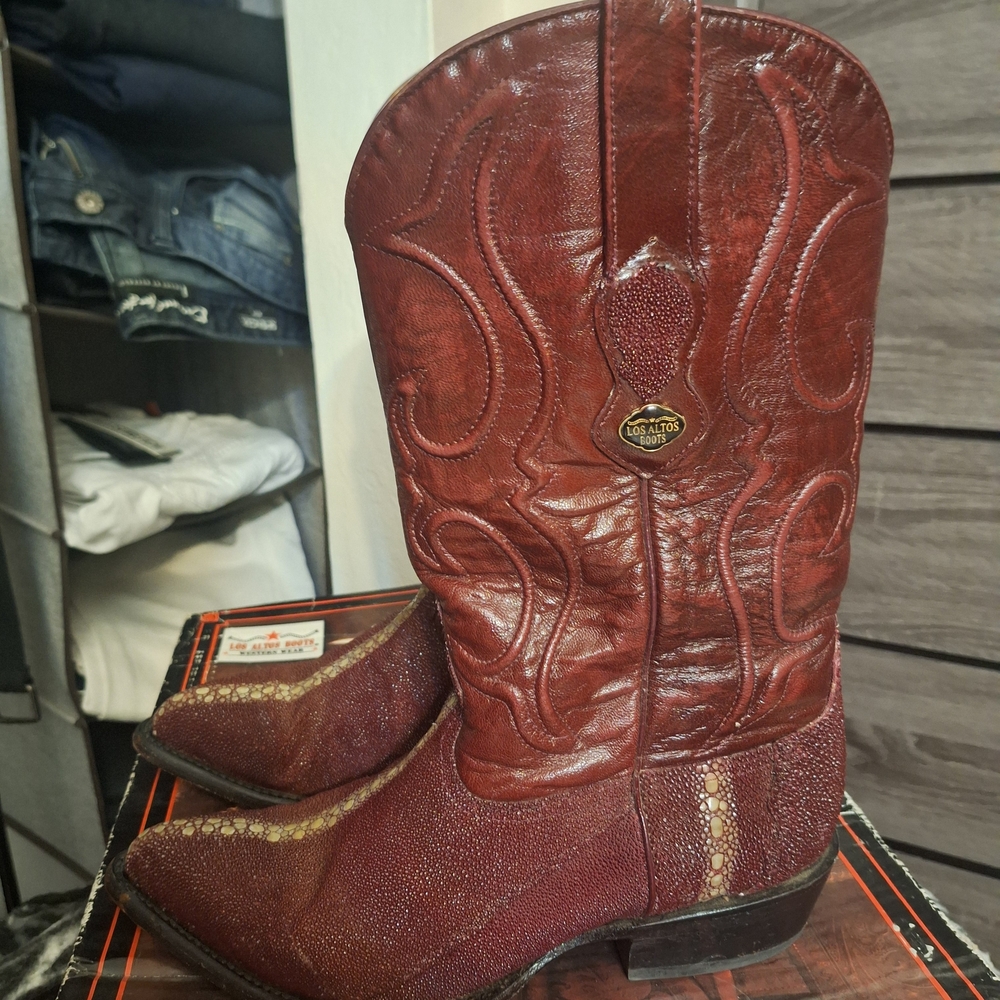 Singray Men's Red Leather Cowboy Boots